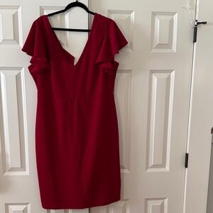 SHEIN Red Ruffle Sleeve Mini Dress